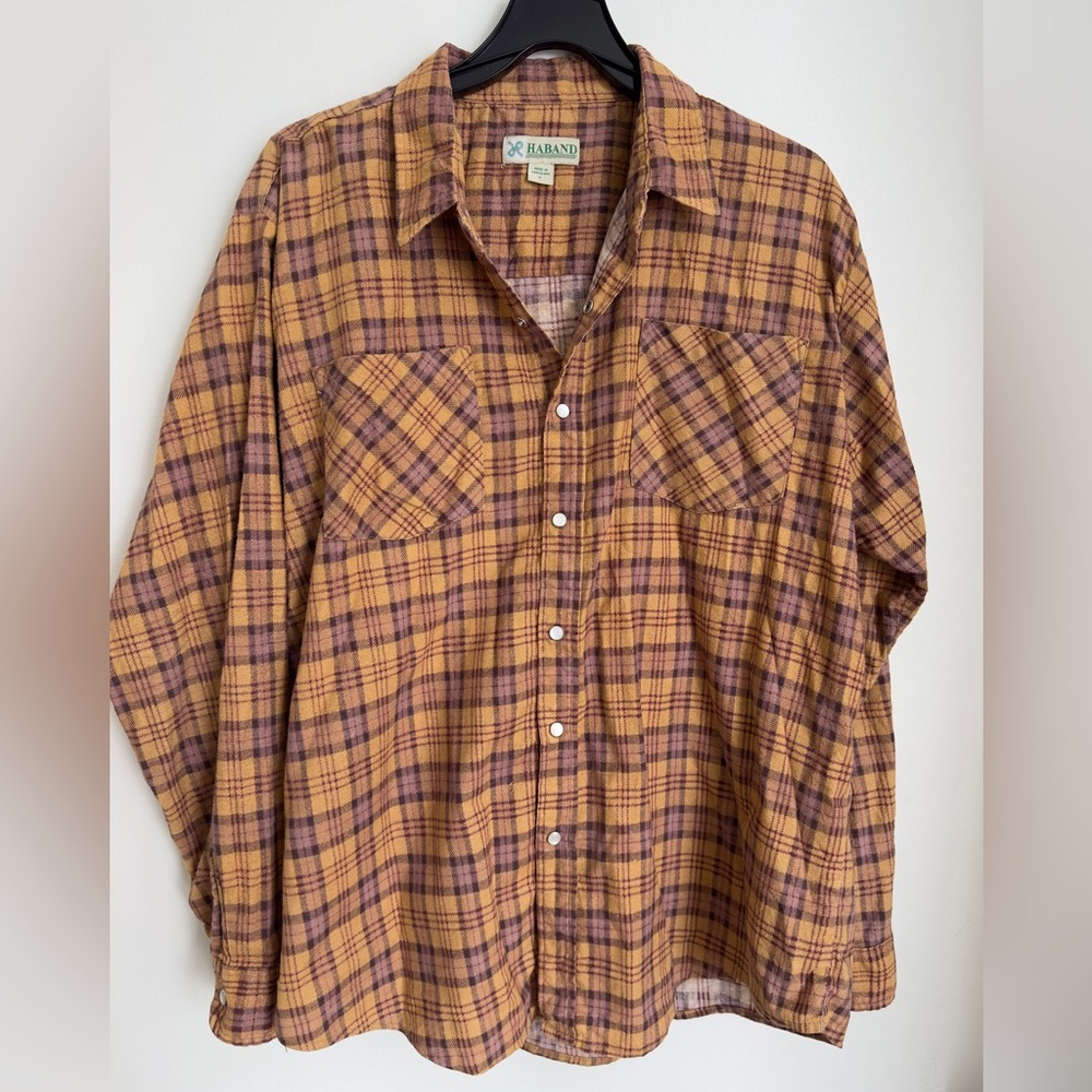 Vintage Haband pearl snap long sleeve plaid shirt size L